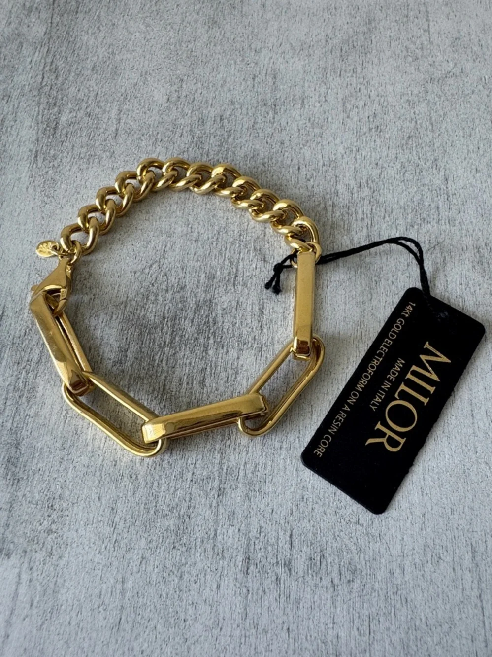 Milor Gold Plated 925 Sterling Silver Chain Link Bracelet Italy 7.5in long